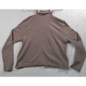 Enza Costa Womens Long Sleeve Turtleneck Knit Shirt Bown S Small 100% Cotton